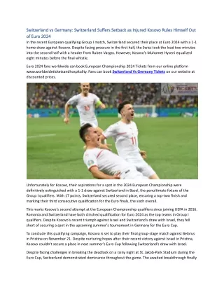Switzerland vs Germany Switzerland Suffers Setback as Injured Kosovo Rules Himself Out of Euro 2024