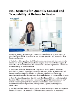 ERP Systems for Quantity Control and Traceability A Return to Basics