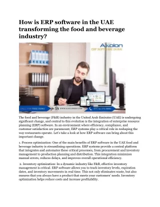 How is ERP software in the UAE transforming the food and beverage industry