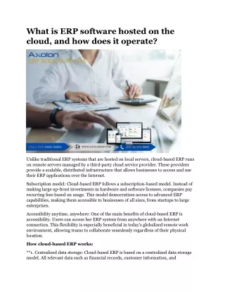 What is ERP software hosted on the cloud, and how does it operate