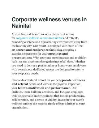 Corporate wellness venues in Nainital