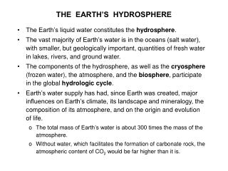 THE EARTH’S HYDROSPHERE