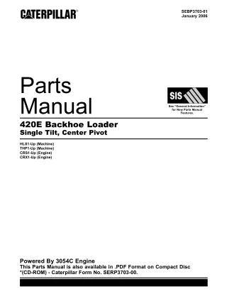 Caterpillar Cat 420E Backhoe Loader Parts Catalogue Manual