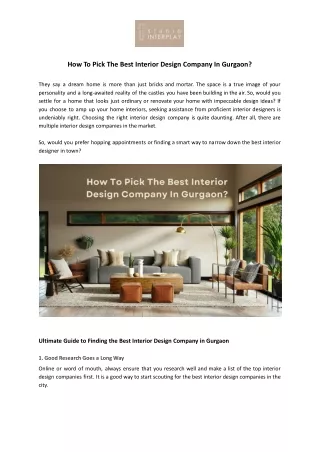 Learn How To Pick The Best Interior Design Company In Gurgaon - Studio Interplay
