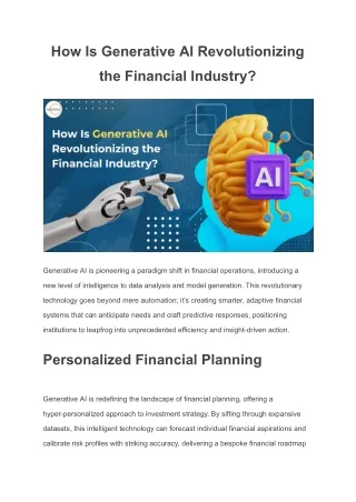 How Is Generative AI Revolutionizing the Financial Industry