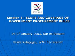 Session 6 : SCOPE AND COVERAGE OF GOVERNMENT PROCUREMENT RULES 14-17 January 2003, Dar es Salaam Vesile Kulaçoglu, WTO