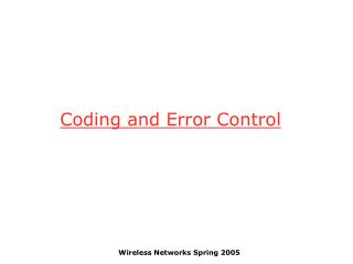 Coding and Error Control