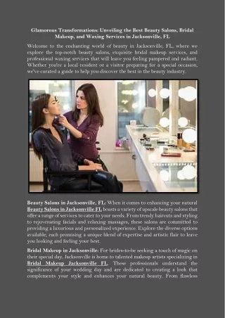 Glamorous Transformations Unveiling the Best Beauty Salons, Bridal Makeup, and Waxing Services in Jacksonville, FL