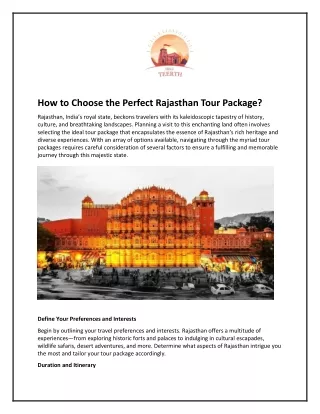 How to Choose the Perfect Rajasthan Tour Package?