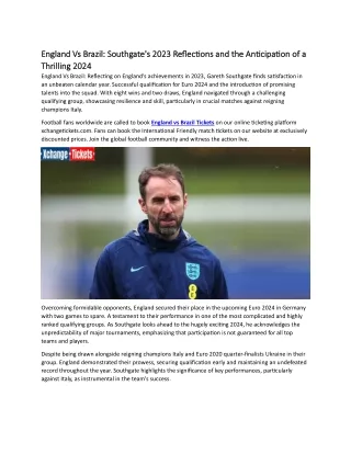 Southgate's 2023 Reflections and the Anticipation of a Thrilling 2024