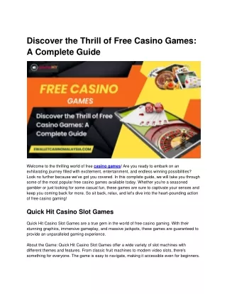 Discover the Thrill of Free Casino Games A Complete Guide