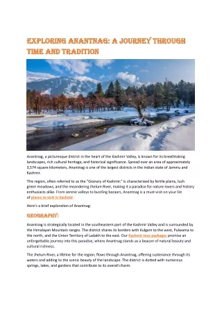 Exploring Anantnag- A Journey Through Time and Tradition