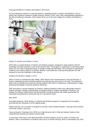 SIHS M.Sc. Nutrition and Dietetics program blog