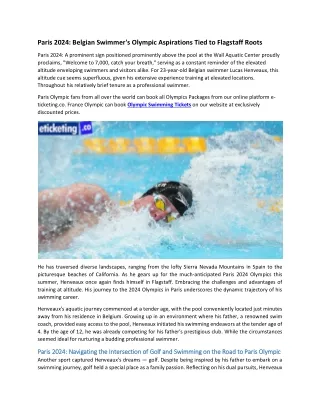 Paris 2024 Belgian Swimmer's Olympic Aspirations Tied to Flagstaff Roots