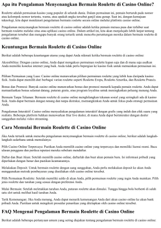 Pengalaman Menyenangkan Bermain Roulette di Casino Online