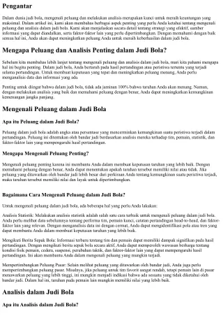 Mengenali Peluang dan Analisis dalam Judi Bola