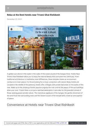 Relax at the Best Hotels near Triveni Ghat Rishikesh