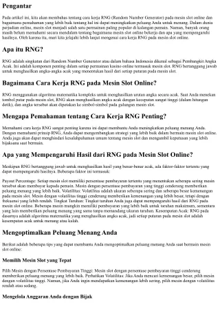 Pelajari Cara Kerja RNG pada Mesin Slot Online untuk Meningkatkan Peluang Menang