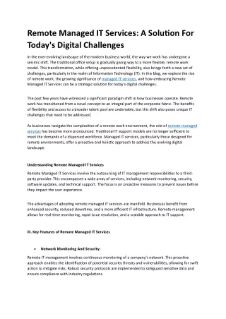 Remote Managed IT Services A Solution For Today's Digital Challenges