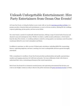 Unleash Unforgettable Entertainment Hire Party Entertainers from Ocean One Events!