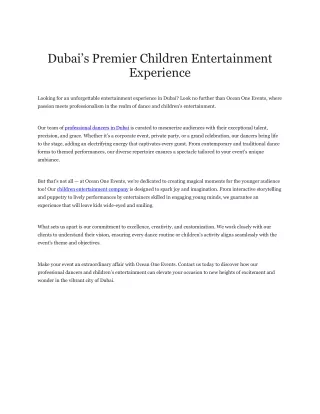 Dubai’s Premier Children Entertainment Experience