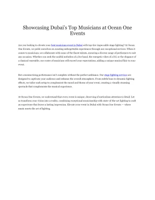 Showcasing Dubai’s Top Musicians at Ocean One Events