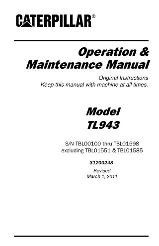 Caterpillar Cat TL943 Telehandler Operation and Maintenance manual