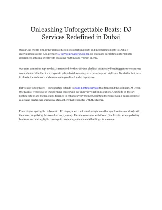 Unleashing Unforgettable Beats DJ Services Redefined in Dubai