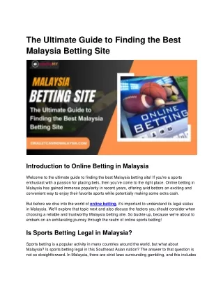 The Ultimate Guide to Finding the Best Malaysia Betting Site