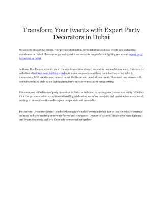 Transform Your Events with Expert Party Decorators in Dubai