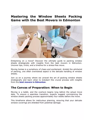 Mastering the Window Sheets Packing Game with the Best Movers in Edmonton