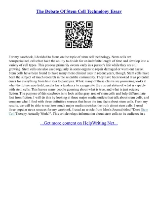 Stem Cell Research Controversy Essay