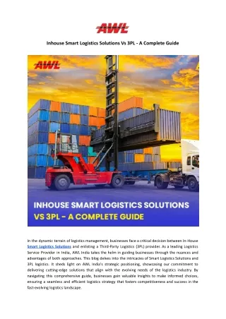 Inhouse Smart Logistics Solutions Vs 3PL - A Complete Guide | AWL India