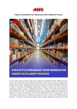 5 Ways To Streamline Your Warehouse Order Fulfillment Process - AWL India