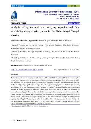 Analysis of agricultural land carrying capacity and food availability using