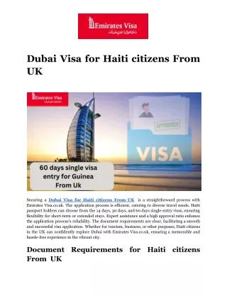 Dubai Visa for Haiti citizens From  UK