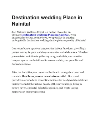 Destination wedding Place in Nainital