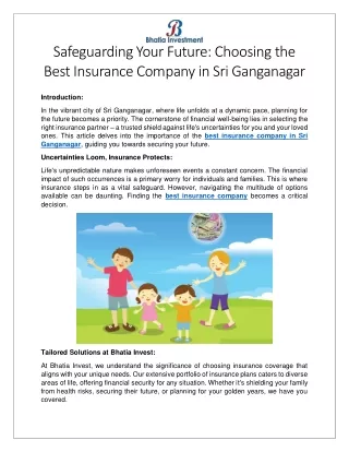 Safeguarding Your Future Choosing the Best Insurance Company in Sri Ganganagar