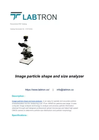 Image particle shape and size analyzer