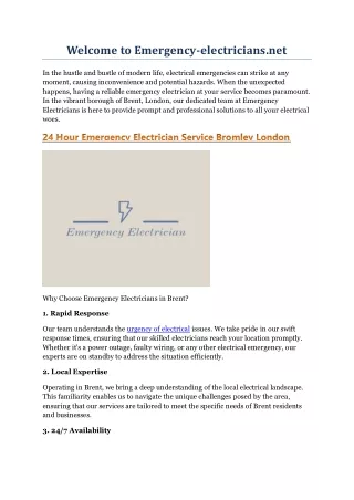 Emergency Electrician service in Brent