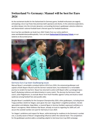 Switzerland Vs Germany Manuel will be best for Euro 2024