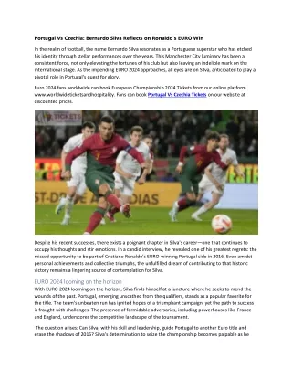 Portugal Vs Czechia: Bernardo Silva Reflects on Ronaldo's EURO Win