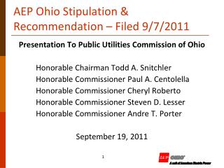 AEP Ohio Stipulation &amp; Recommendation – Filed 9/7/2011