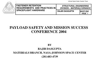 PAYLOAD SAFETY AND MISSION SUCCESS CONFERENCE 2004