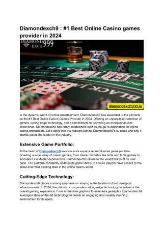 Diamondexch9 _ #1 Best Online Casino games provider in 2024