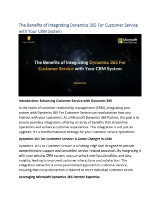 The Benefits of Integrating Dynamics 365 For Customer Service with Your CRM System