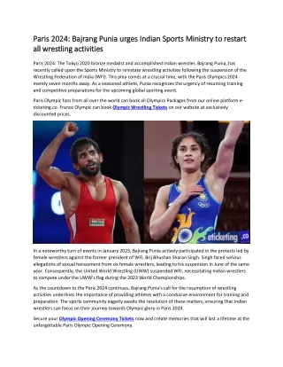 Paris 2024 Bajrang Punia urges Indian Sports Ministry to restart all wrestling activities