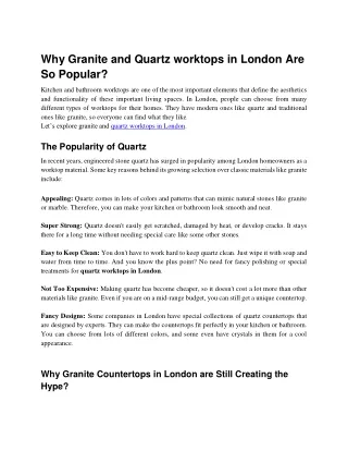 Why Granite and Quartz worktops in London Are So Popular_