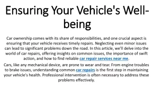 Ensuring Your Vehicle's Well-being