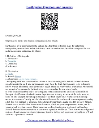 Essay On Earthquakes